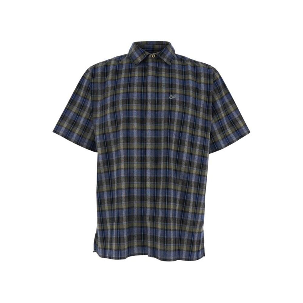 Erl Men Grey Short-Sleeved Shirt With Check Motif In Cotton Blend Man